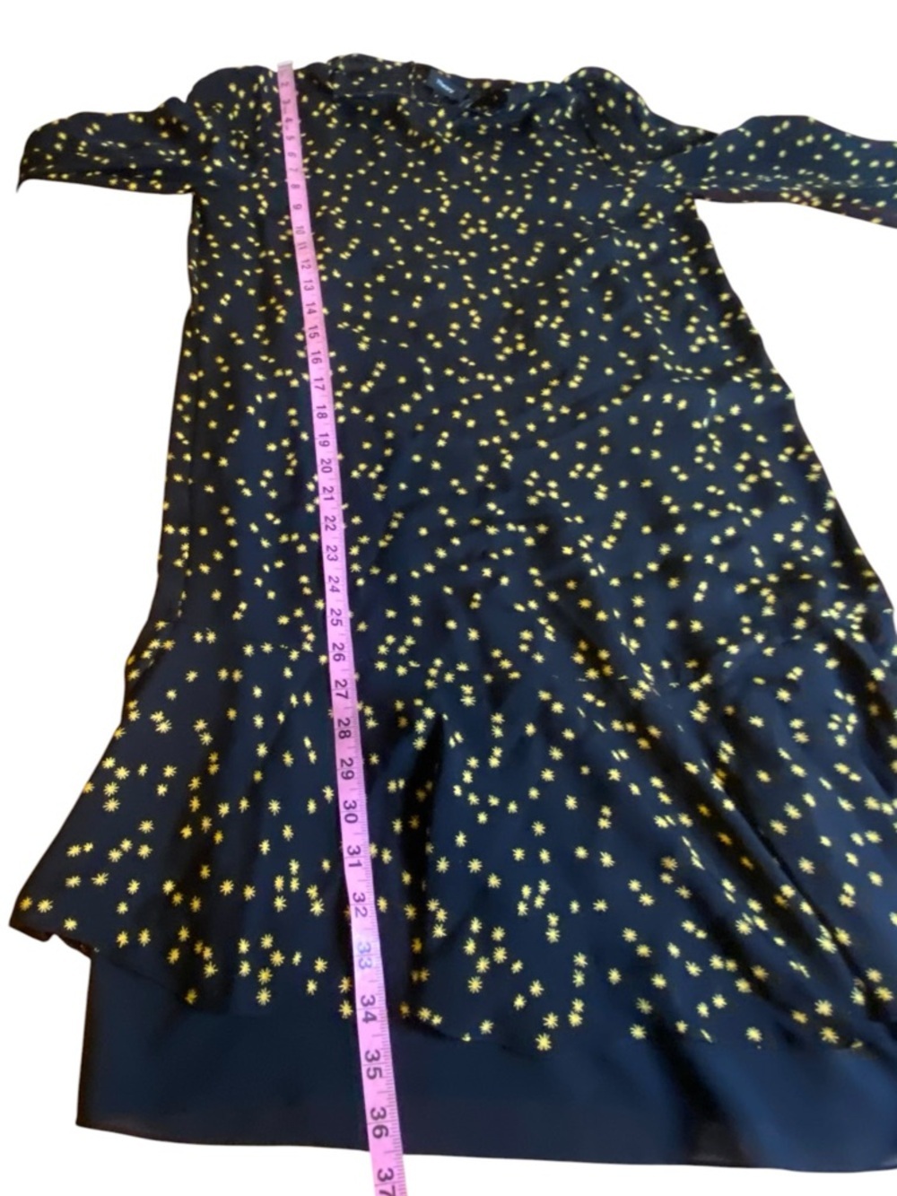 Theory Silk Chiffon Star Print Puff Sleeve Flounce Dress Women’s Size 4 - Picture 12 of 13